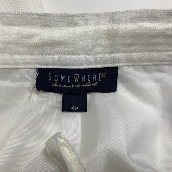 SOMEWHERE 100% Linen Fully Lined Ivory Cropped Cargo Pants US Sz 4P NWOT - Picture 3 of 9